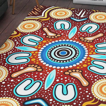 Australia Aboriginal Area Rug - Indigenous Circle Dot Art Footprints Painting - Aussie Dreamtime
