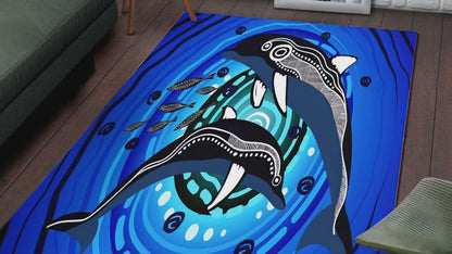 Australia Aboriginal Area Rug - Mother and baby Dolphin Aboriginal artwork