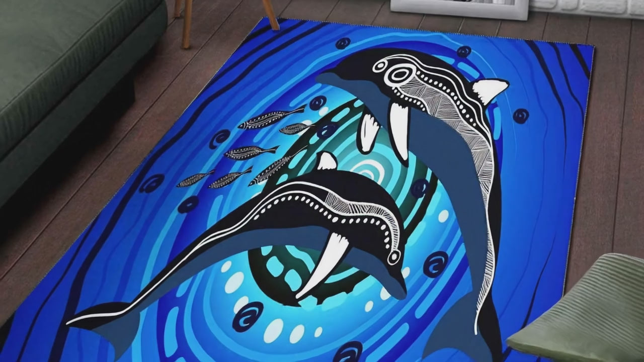 Australia Aboriginal Area Rug - Mother and baby Dolphin Aboriginal artwork