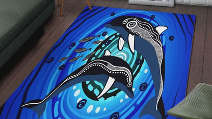 Australia Aboriginal Area Rug - Mother and baby Dolphin Aboriginal artwork